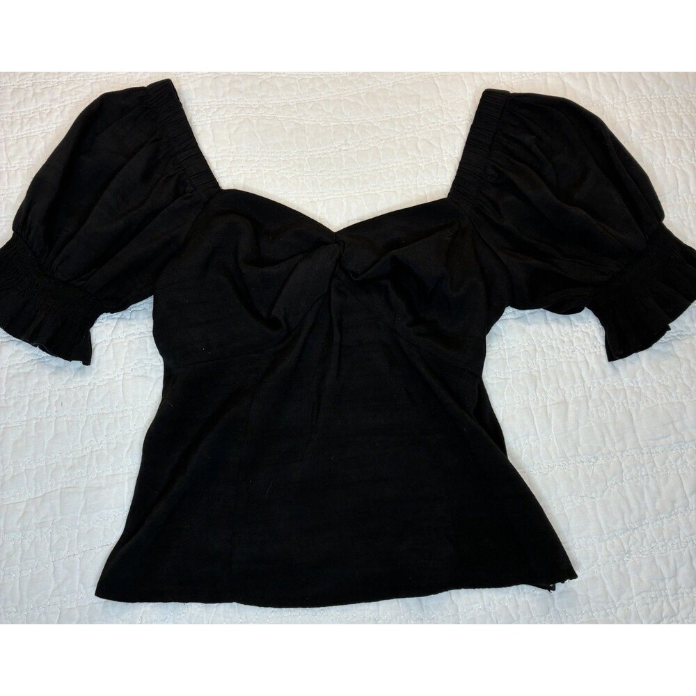 Womens Puff Sleeve Blouse Sz M Smocked Back Sweetheart Neck Romantic Festival